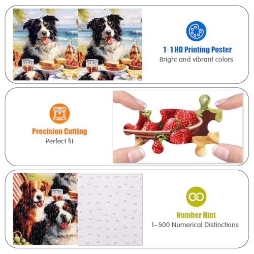 Motiloo 500 Piece Jigsaw Puzzle for Adults – Dogs at Beach Scene, 21x15 Inches, Includes Reference Poster and Numbered Backing