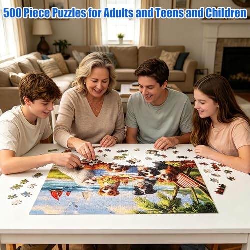Motiloo 500 Piece Jigsaw Puzzle for Adults – Dogs at Beach Scene, 21x15 Inches, Includes Reference Poster and Numbered Backing