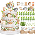 MotiMind Woodland Baby Shower DIY Diaper Cake Decoration Kit – Neutral Forest Animals, Burlap Ribbon, Sage Green Leaves