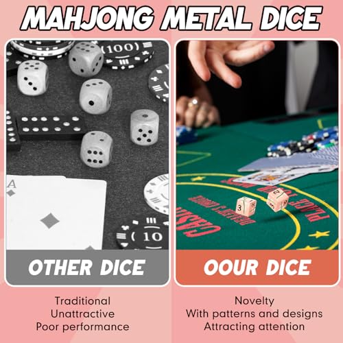 Motionchic 17mm Rose Gold Metal Mahjong Dice Set – 2 Durable Zinc Alloy Dice with Floral Pattern for Tabletop Games, Casino Nights, and Board Games