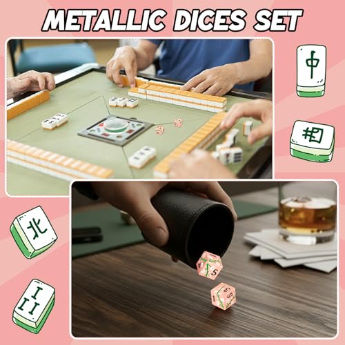 Motionchic 17mm Rose Gold Metal Mahjong Dice Set – 2 Durable Zinc Alloy Dice with Floral Pattern for Tabletop Games, Casino Nights, and Board Games