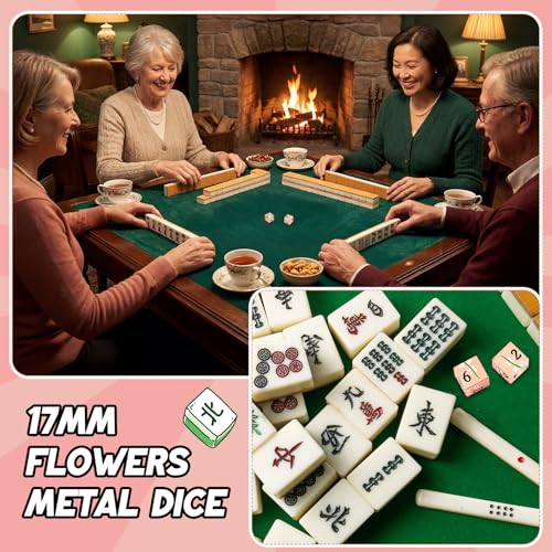 Motionchic 17mm Rose Gold Metal Mahjong Dice Set – 2 Durable Zinc Alloy Dice with Floral Pattern for Tabletop Games, Casino Nights, and Board Games