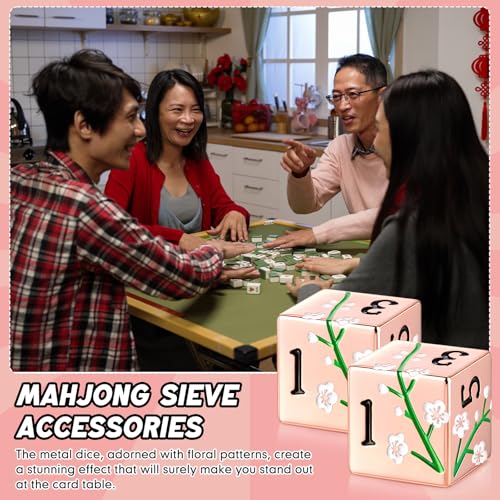 Motionchic 17mm Rose Gold Metal Mahjong Dice Set – 2 Durable Zinc Alloy Dice with Floral Pattern for Tabletop Games, Casino Nights, and Board Games