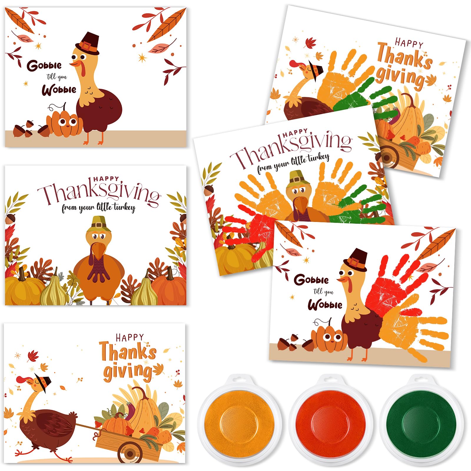 Motipuns 30-Piece Thanksgiving Handprint Craft Kit with 3 Large Ink Pads – Turkey Greeting Cards for Fall Holiday Activities