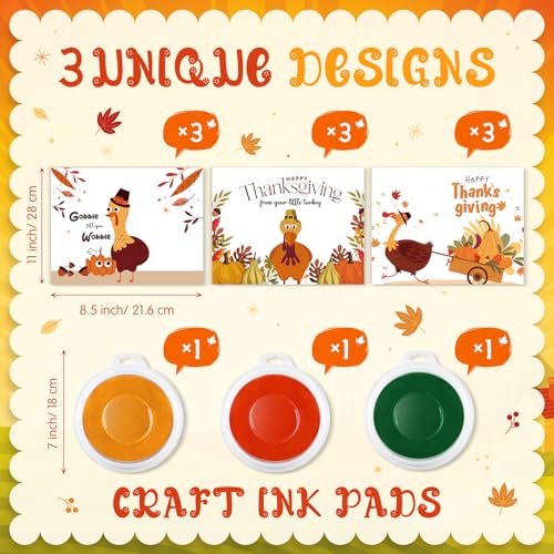 Motipuns 30-Piece Thanksgiving Handprint Craft Kit with 3 Large Ink Pads – Turkey Greeting Cards for Fall Holiday Activities