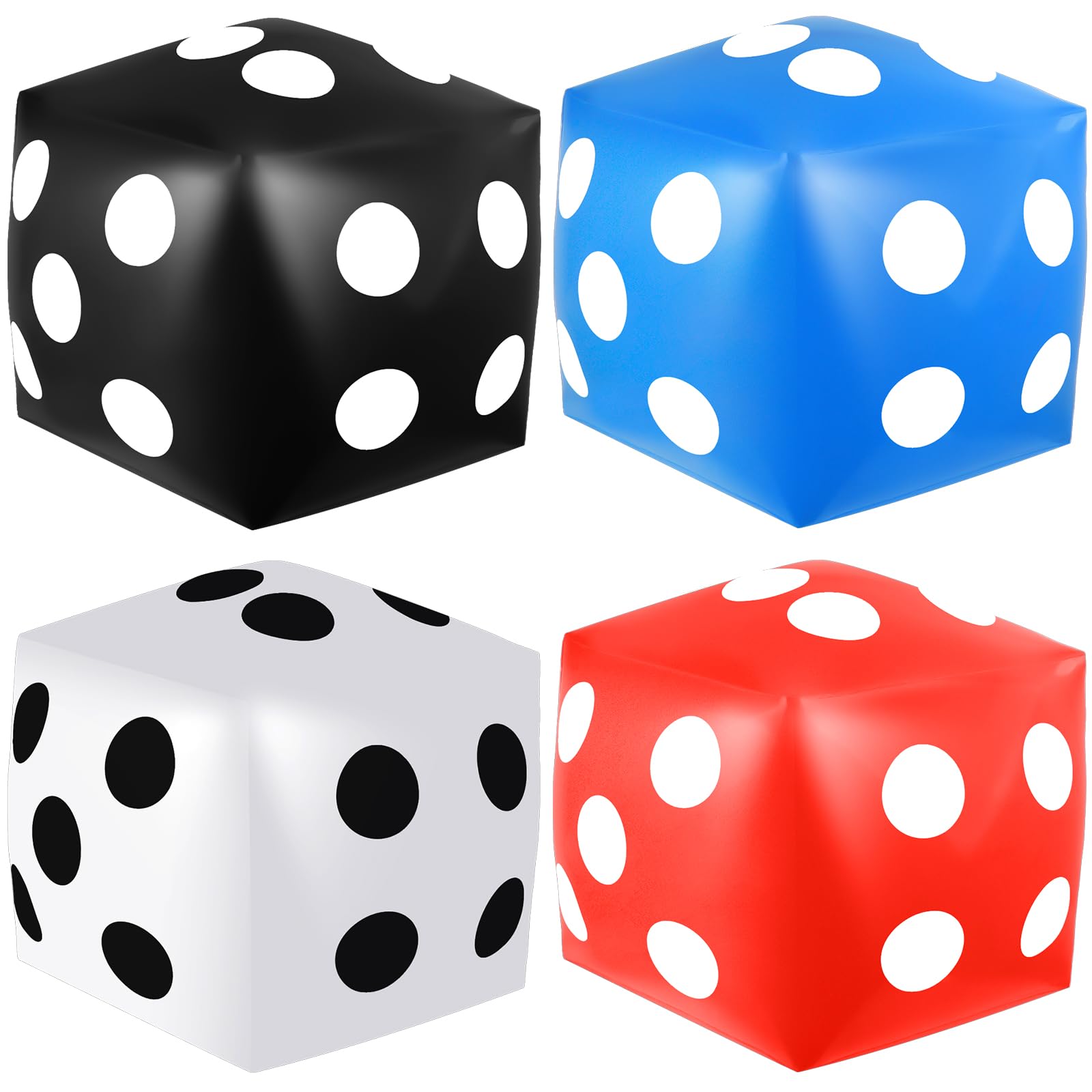Mototo 4-Piece Jumbo Inflatable Dice Set – 12.6 Inch Large Dice for Outdoor Games, Pool Parties, and Family Fun (White, Black, Blue, Red)