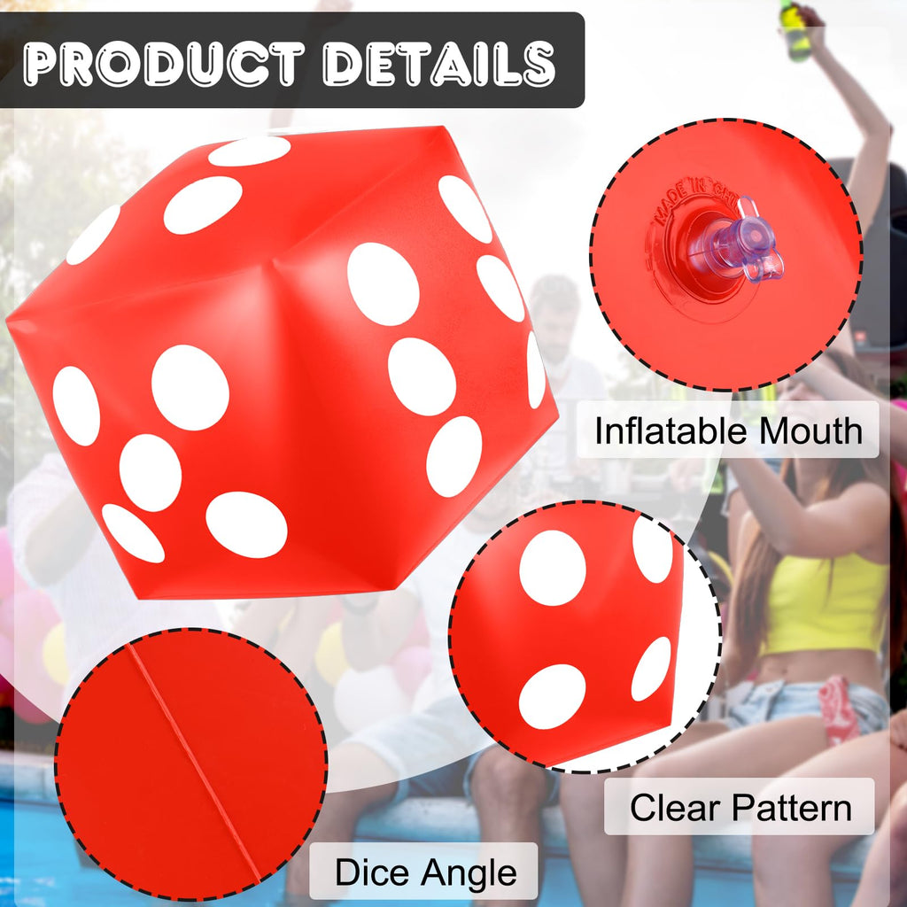 Mototo 4-Piece Jumbo Inflatable Dice Set – 12.6 Inch Large Dice for Outdoor Games, Pool Parties, and Family Fun (White, Black, Blue, Red)