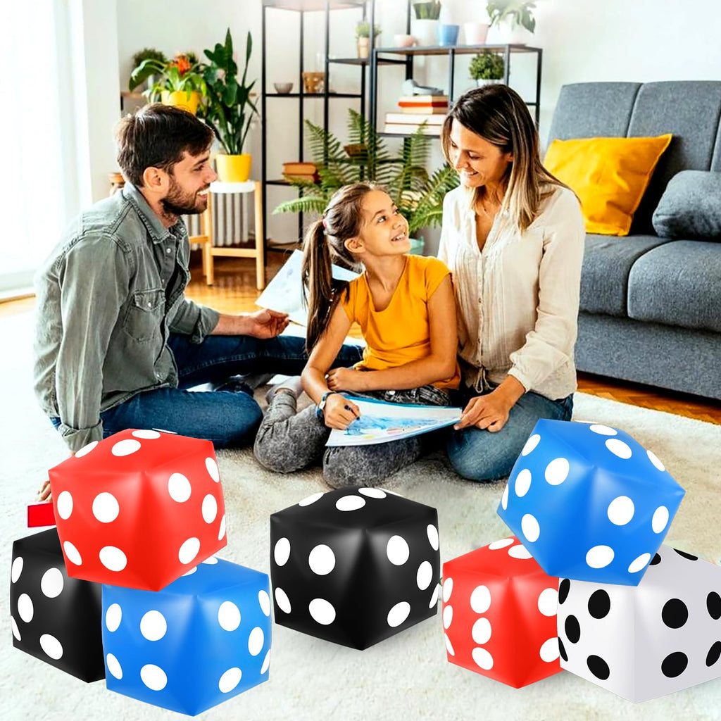 Mototo 4-Piece Jumbo Inflatable Dice Set – 12.6 Inch Large Dice for Outdoor Games, Pool Parties, and Family Fun (White, Black, Blue, Red)