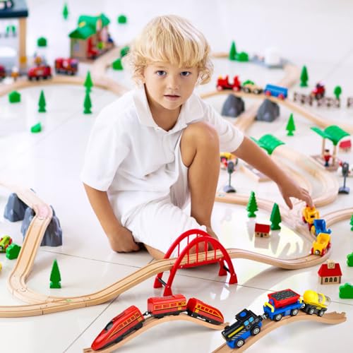 Mototo Ascending Wood Train Tracks Expansion – 6 Pack Compatible with Most Train Sets