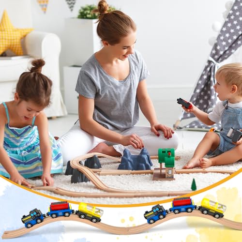 Mototo Ascending Wood Train Tracks Expansion – 6 Pack Compatible with Most Train Sets