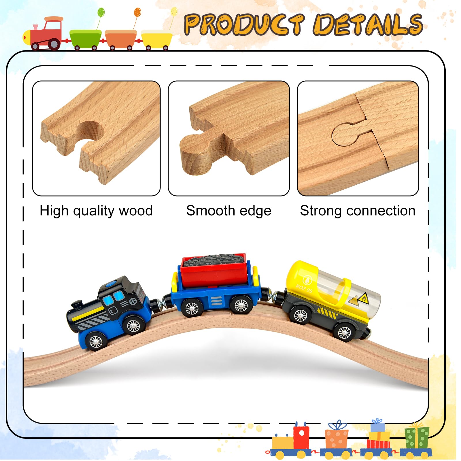 Mototo Ascending Wood Train Tracks Expansion – 6 Pack Compatible with Most Train Sets