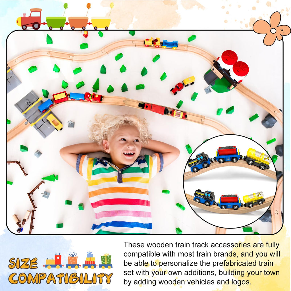 Mototo Ascending Wood Train Tracks Expansion – 6 Pack Compatible with Most Train Sets