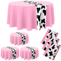 Moukeren 3-Pack Pink Cow Print Round Plastic Tablecloths – 84 Inch Disposable Party Table Covers