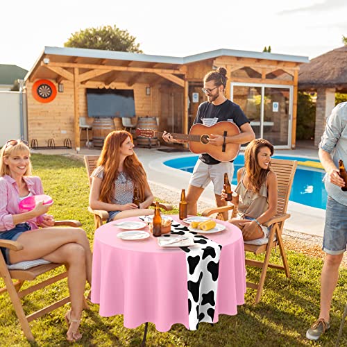Moukeren 3-Pack Pink Cow Print Round Plastic Tablecloths – 84 Inch Disposable Party Table Covers
