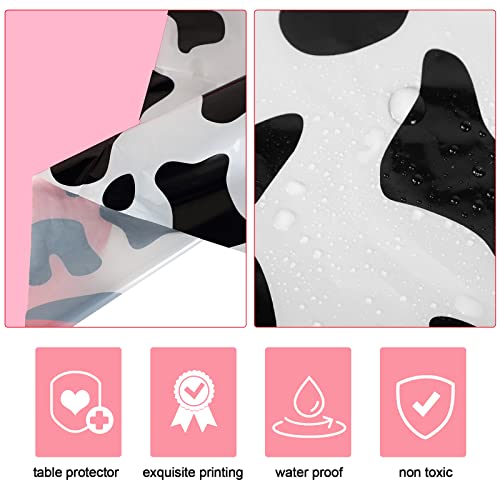 Moukeren 3-Pack Pink Cow Print Round Plastic Tablecloths – 84 Inch Disposable Party Table Covers