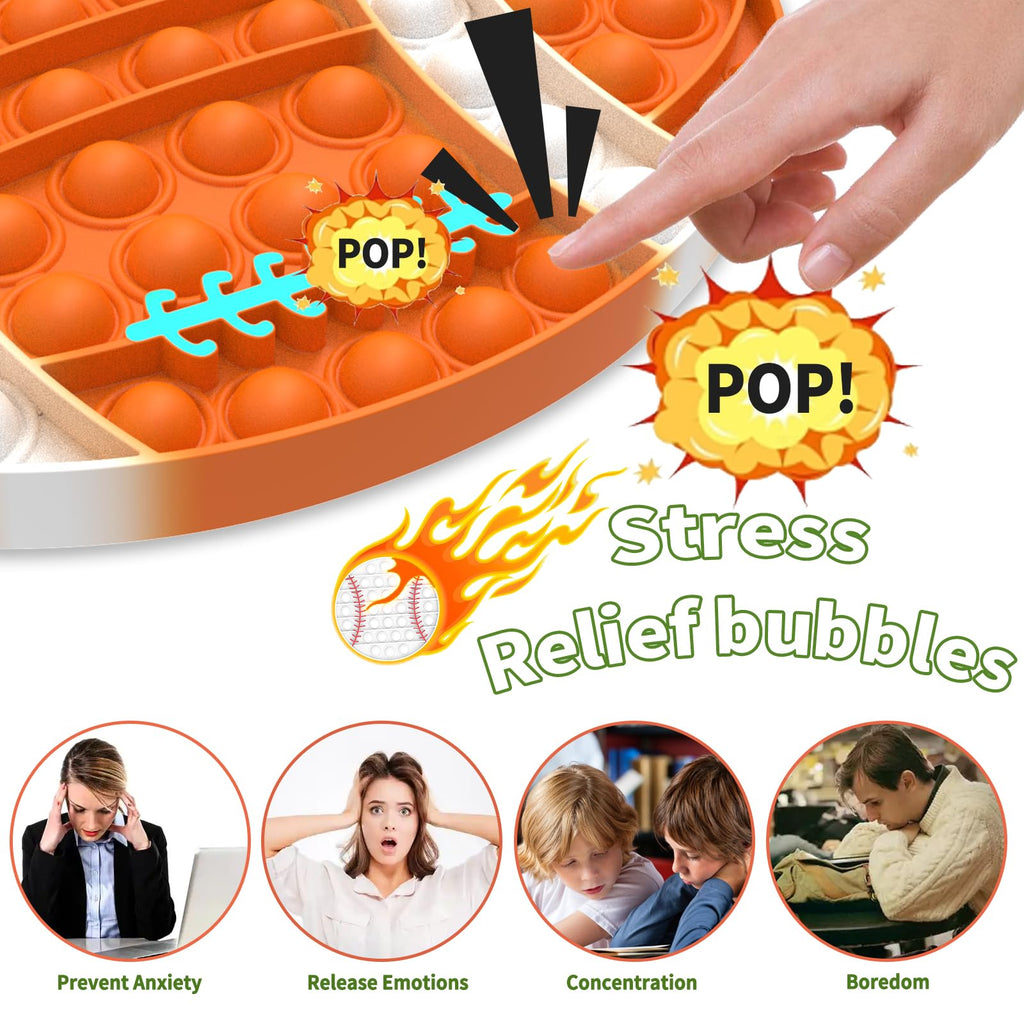 Mouom 4-Pack Pop Fidget Toys - Sports Style Push Pop Sensory Toy Set for Stress Relief, Party Favors & Classroom Prizes