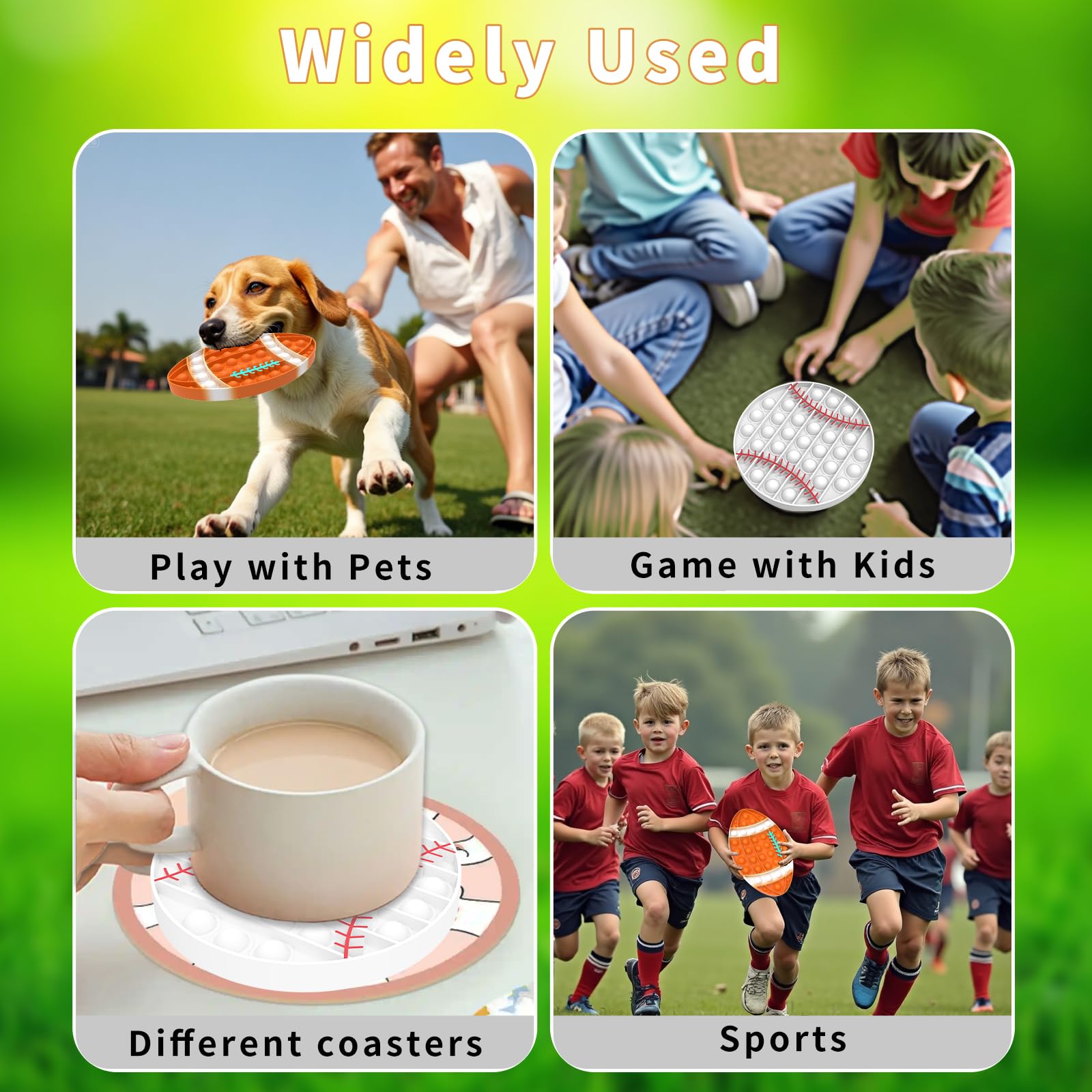 Mouom 4-Pack Pop Fidget Toys - Sports Style Push Pop Sensory Toy Set for Stress Relief, Party Favors & Classroom Prizes