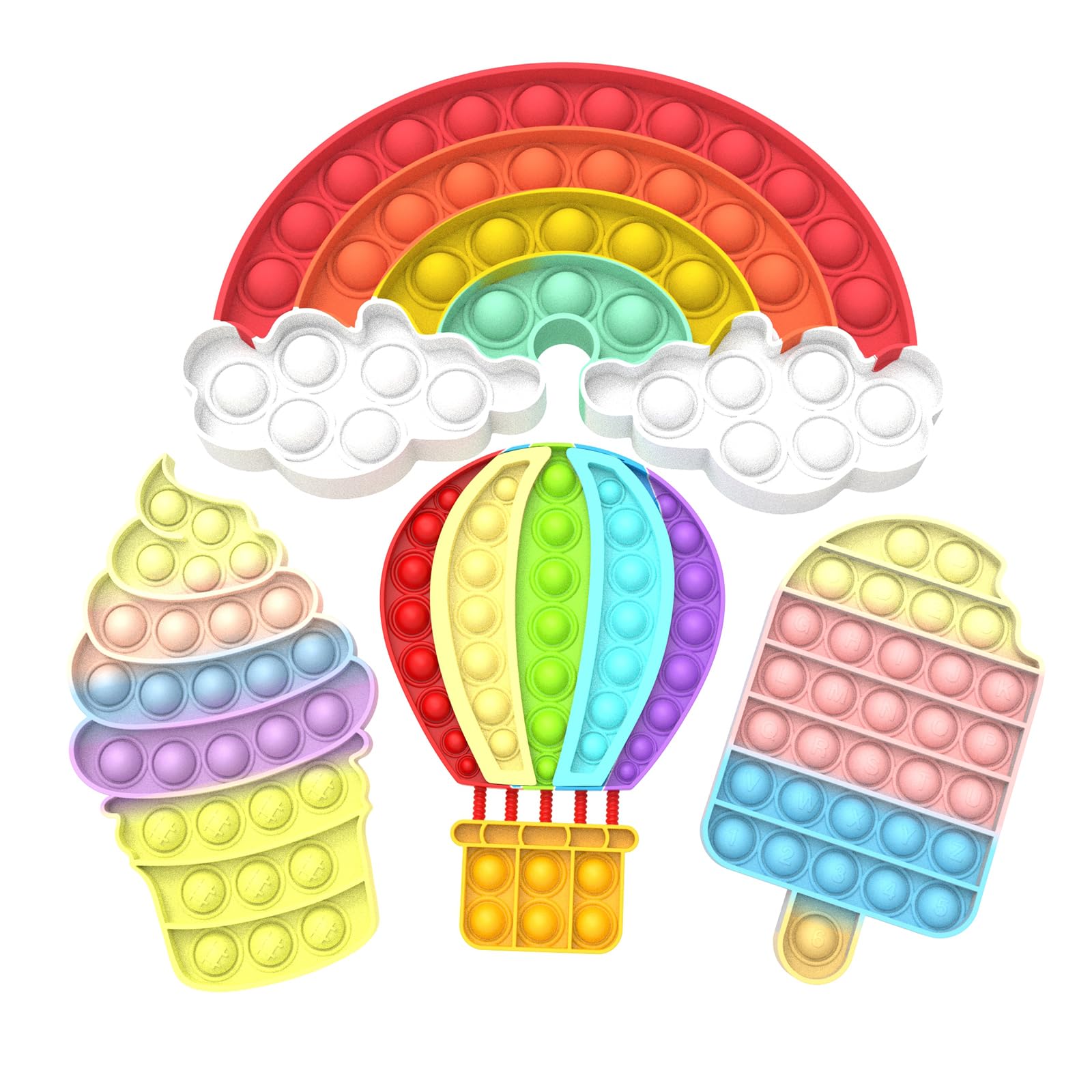 Mouom 4-Pack Rainbow Pop Fidget Toys – Silicone Sensory Stress Relief Set for Kids and Adults, Party Favors & Classroom Prizes