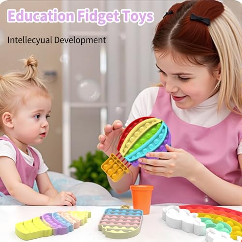 Mouom 4-Pack Rainbow Pop Fidget Toys – Silicone Sensory Stress Relief Set for Kids and Adults, Party Favors & Classroom Prizes