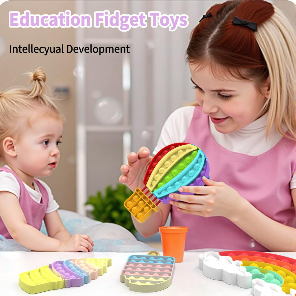 Mouom 4-Pack Rainbow Pop Fidget Toys – Silicone Sensory Stress Relief Set for Kids and Adults, Party Favors & Classroom Prizes