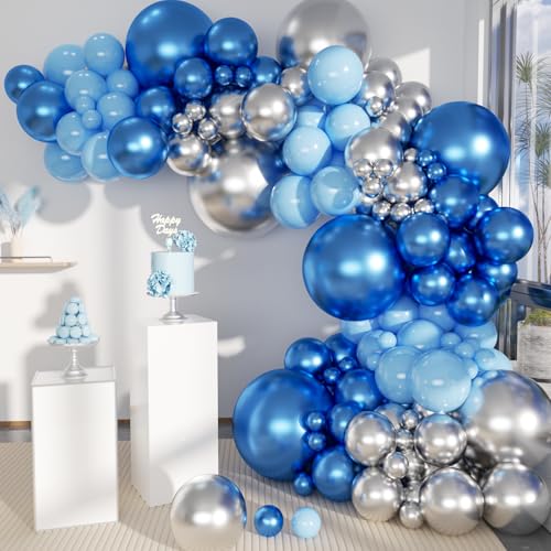 MOXMAY 127-Piece Silver Blue Balloon Garland Kit with Confetti - Easy Air-Filled Arch for Baby Shower, Birthday, and Bridal Shower