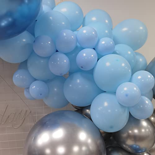 MOXMAY 127-Piece Silver Blue Balloon Garland Kit with Confetti - Easy Air-Filled Arch for Baby Shower, Birthday, and Bridal Shower