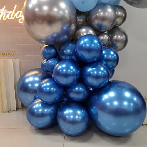 MOXMAY 127-Piece Silver Blue Balloon Garland Kit with Confetti - Easy Air-Filled Arch for Baby Shower, Birthday, and Bridal Shower