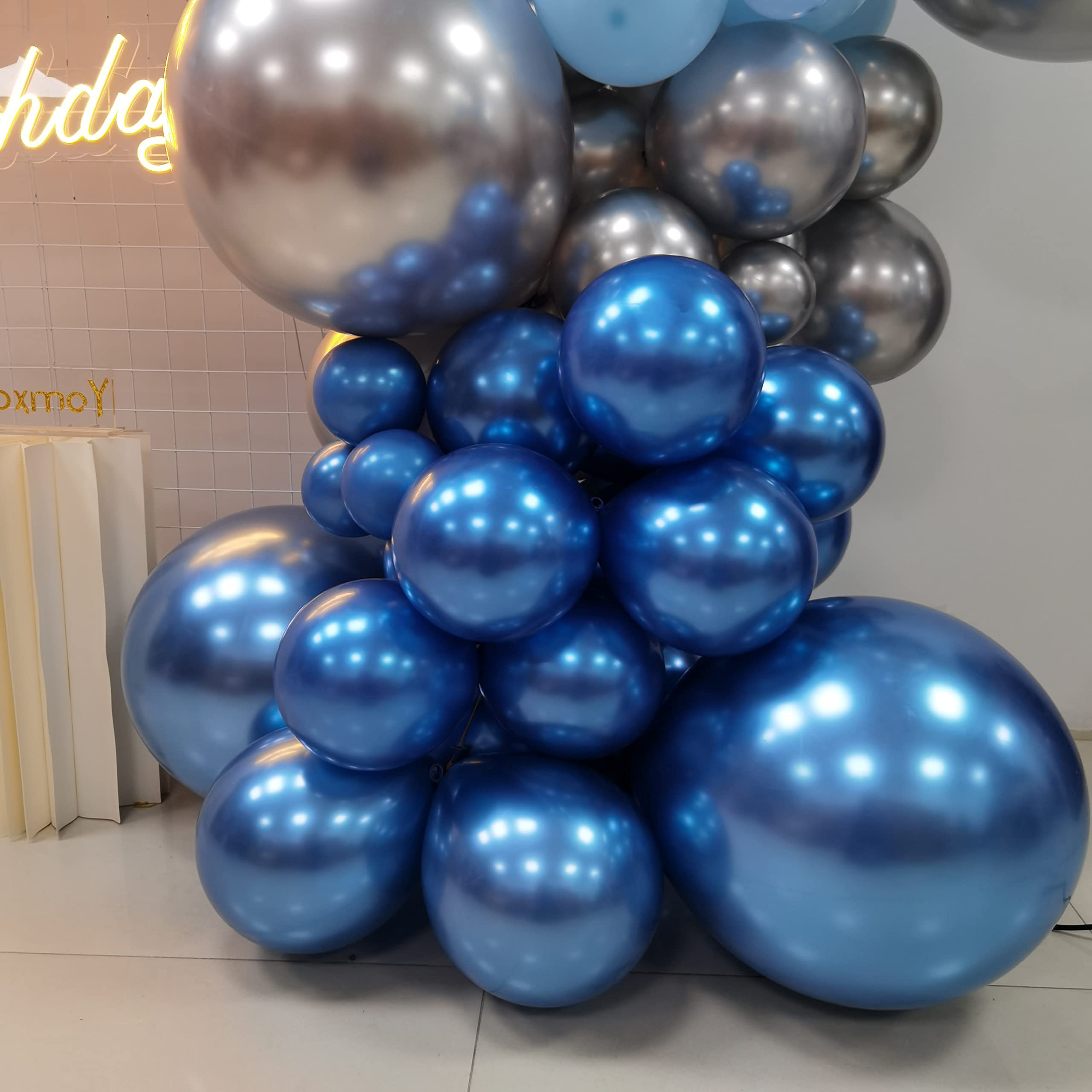 MOXMAY 127-Piece Silver Blue Balloon Garland Kit with Confetti - Easy Air-Filled Arch for Baby Shower, Birthday, and Bridal Shower