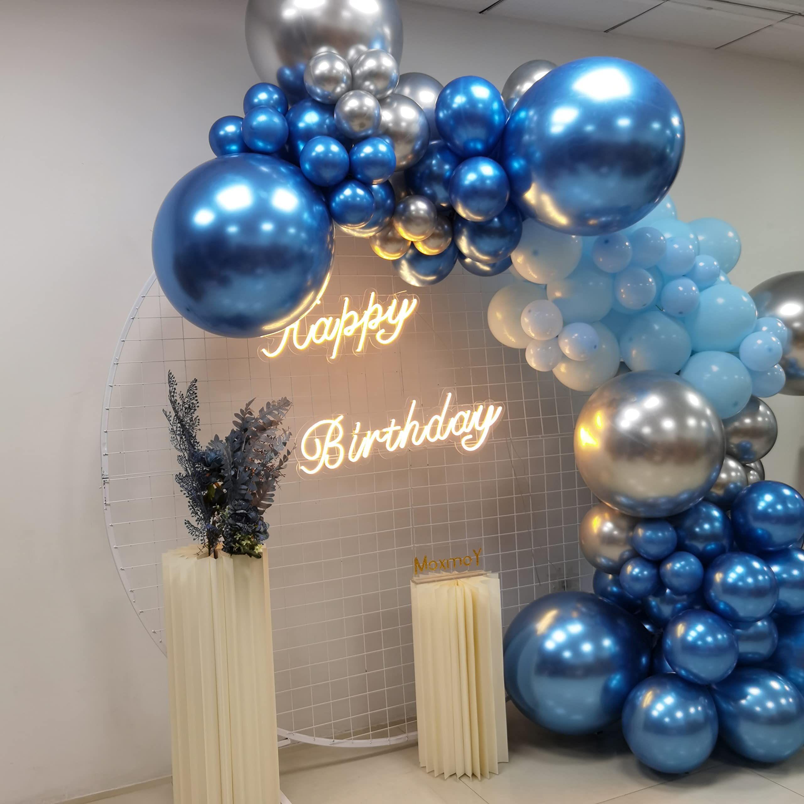 MOXMAY 127-Piece Silver Blue Balloon Garland Kit with Confetti - Easy Air-Filled Arch for Baby Shower, Birthday, and Bridal Shower