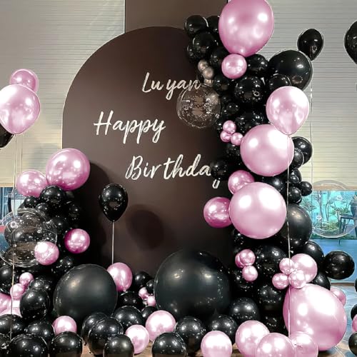 MOXMAY 151-Piece Metallic Pink and Black Balloon Arch Kit for Party Decorations with Assembly Accessories