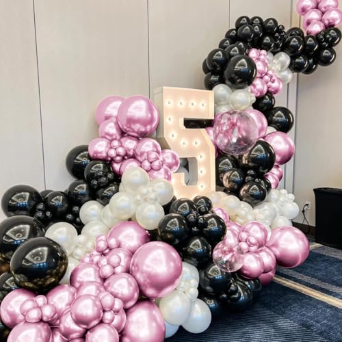 MOXMAY 151-Piece Metallic Pink and Black Balloon Arch Kit for Party Decorations with Assembly Accessories