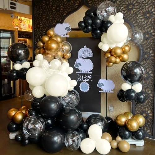 MOXMAY 151Pcs Black and White Sand Balloon Arch Kit with Bobo Balloons for Party Decor