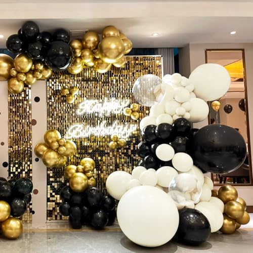MOXMAY 151Pcs Black and White Sand Balloon Arch Kit with Bobo Balloons for Party Decor