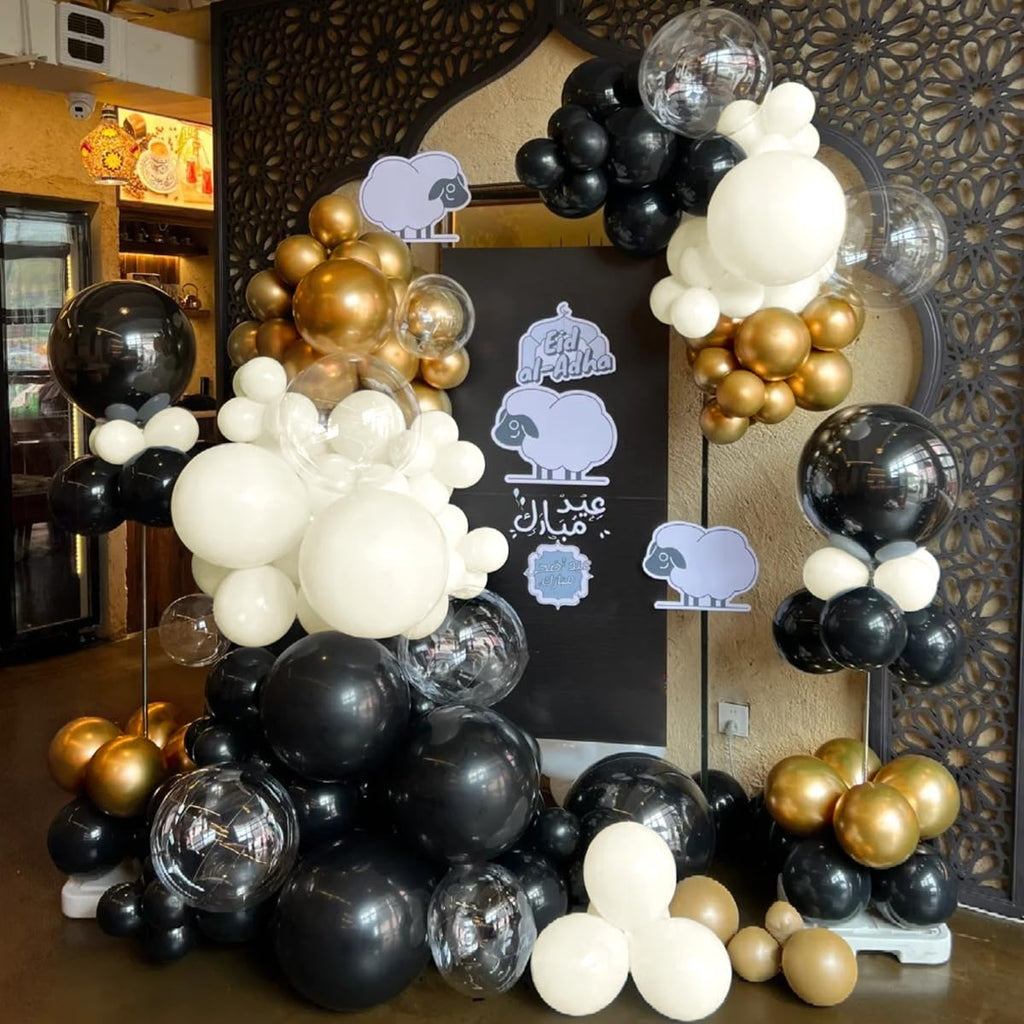 MOXMAY 151Pcs Black and White Sand Balloon Arch Kit with Bobo Balloons for Party Decor