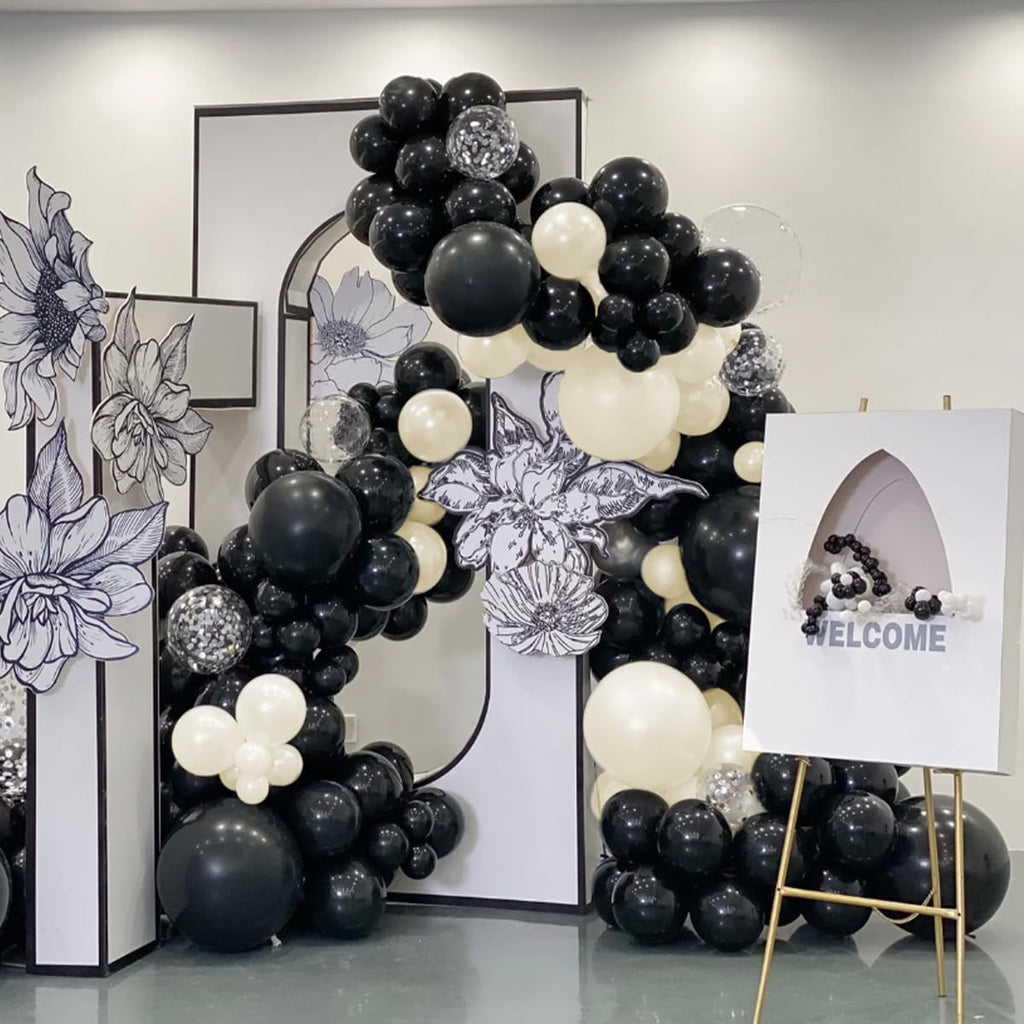 MOXMAY 151Pcs Black and White Sand Balloon Arch Kit with Bobo Balloons for Party Decor