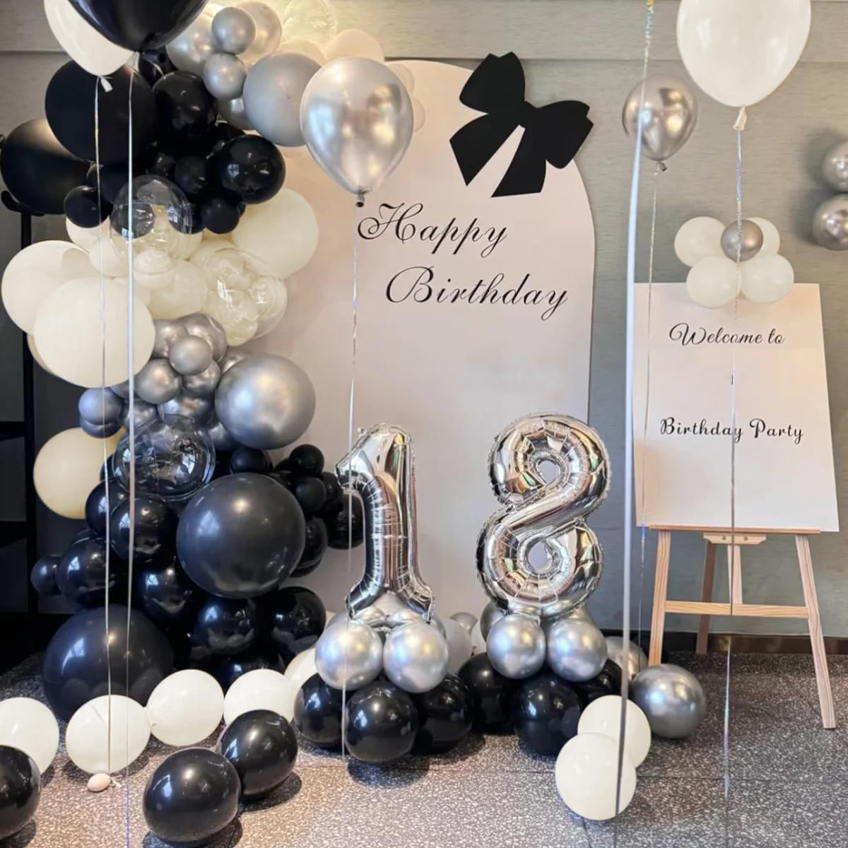 MOXMAY 151Pcs Black and White Sand Balloon Arch Kit with Bobo Balloons for Party Decor