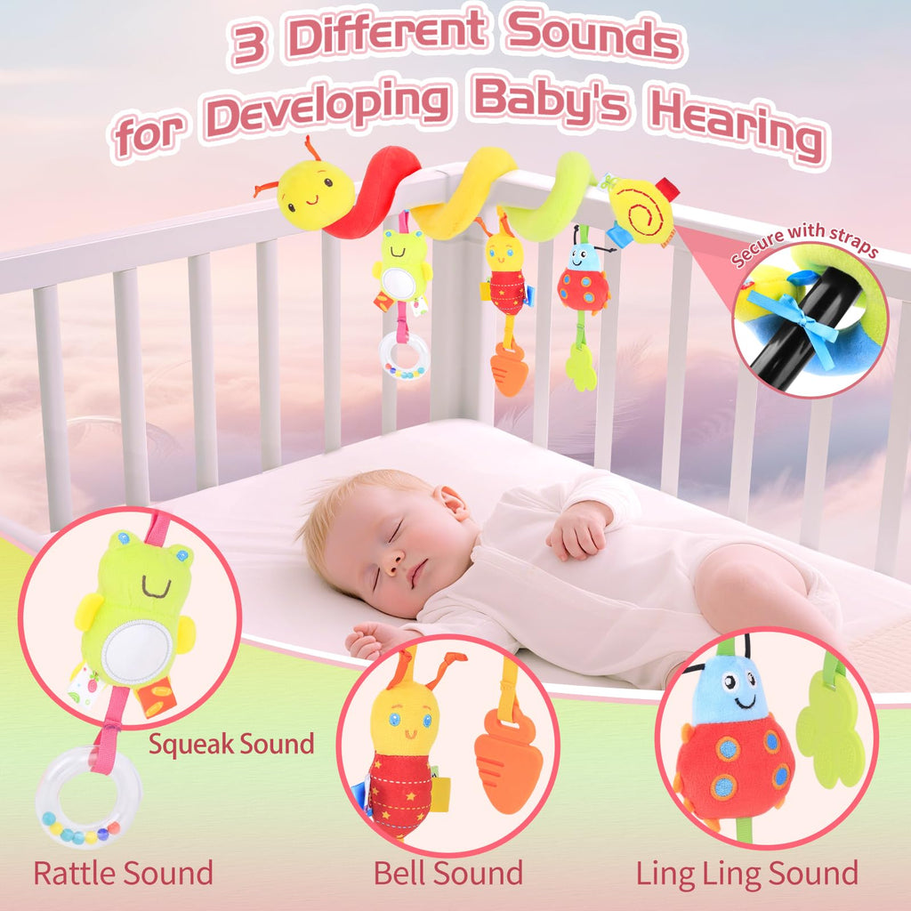 MPQMPQ Car Seat Toys for Babies 0-6 Months - Spiral Hanging Toy with Detachable Rattles