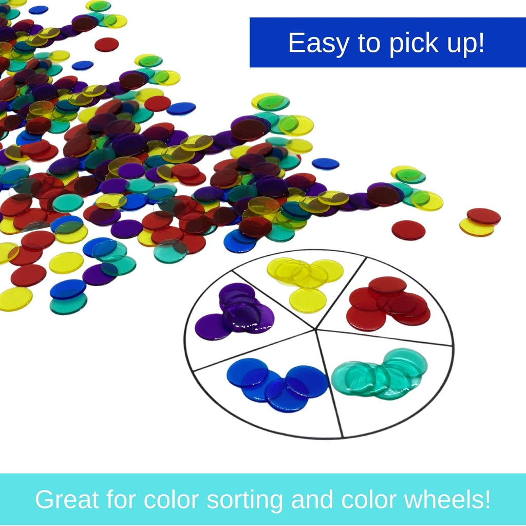 MR CHIPS 1000 Transparent Bingo Chips - 7 Colors, 3/4 Inch, Durable Plastic