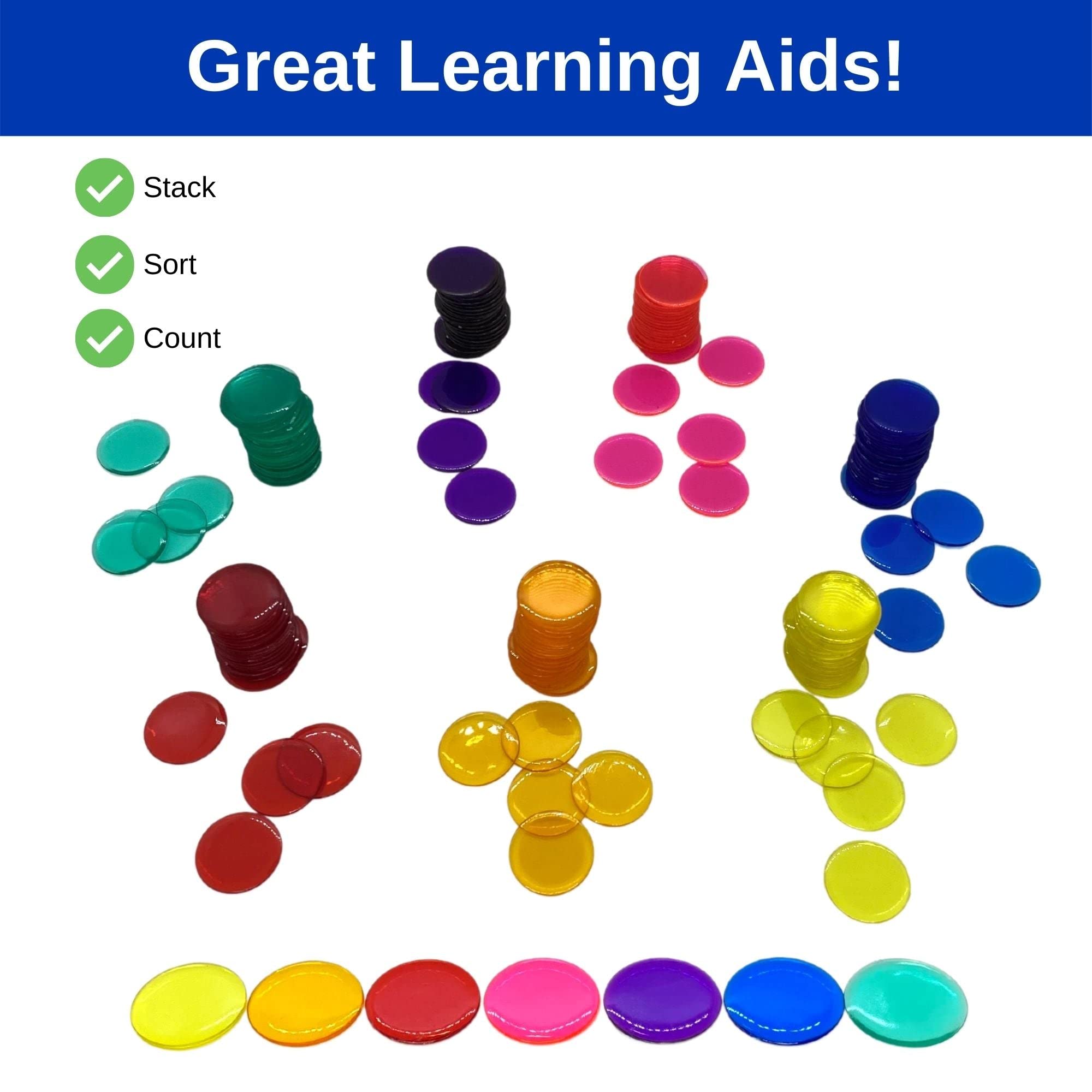 MR CHIPS 1000 Transparent Bingo Chips - 7 Colors, 3/4 Inch, Durable Plastic