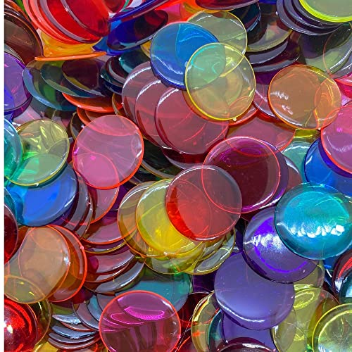 MR CHIPS 1000 Transparent Bingo Chips - 7 Colors, 3/4 Inch, Durable Plastic