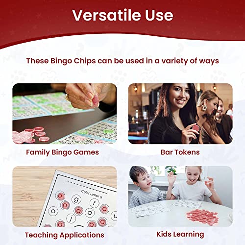 MR CHIPS 300 Magnetic Bingo Chips, Red Transparent 3/4 Inch, with Metal Ring & Storage Bag
