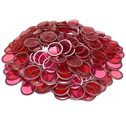MR CHIPS 300 Magnetic Bingo Chips, Red Transparent 3/4 Inch, with Metal Ring & Storage Bag