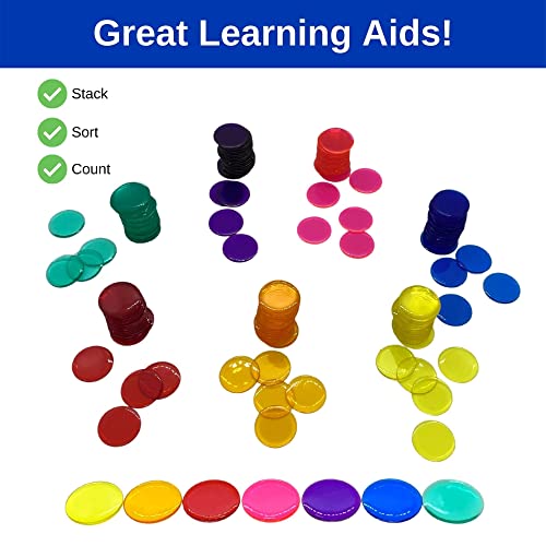 MR CHIPS 500-Piece Plastic Bingo Chips - Transparent 7-Color Mix, 3/4 Inch Diameter