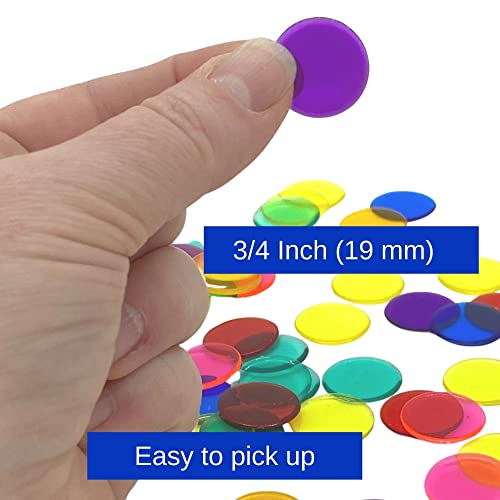 MR CHIPS 500-Piece Plastic Bingo Chips - Transparent 7-Color Mix, 3/4 Inch Diameter
