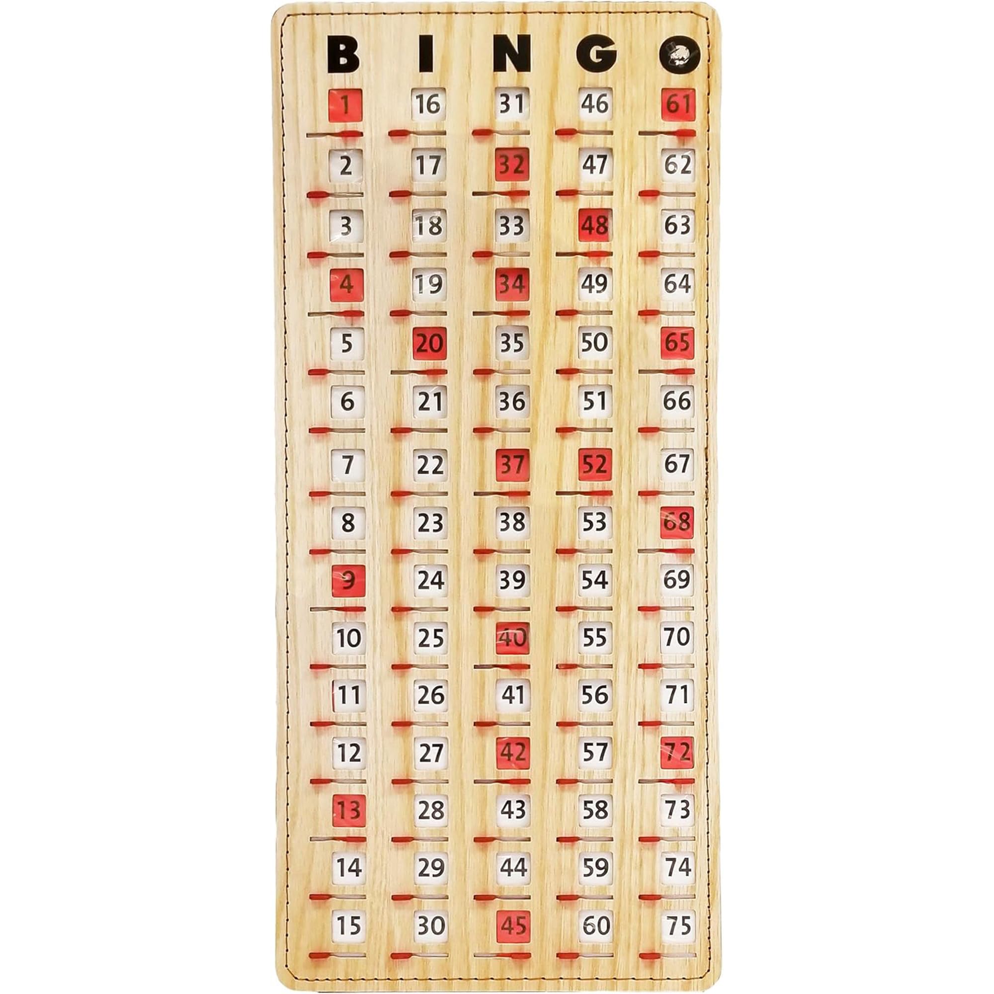 MR CHIPS Large Bingo Master Board – Jam-Proof Sliding Windows, Tan Woodgrain, Reusable