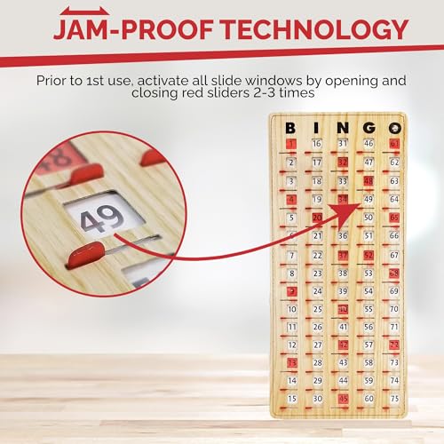MR CHIPS Large Bingo Master Board – Jam-Proof Sliding Windows, Tan Woodgrain, Reusable