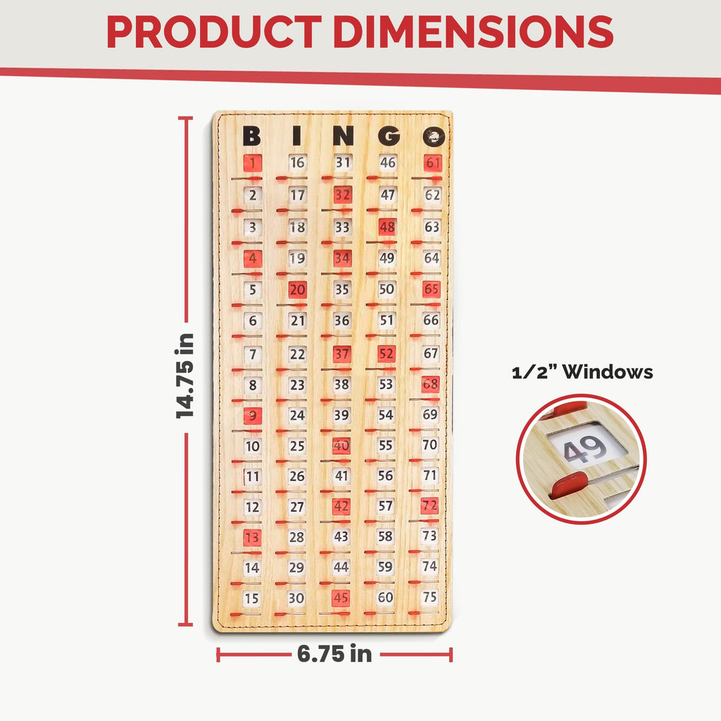 MR CHIPS Large Bingo Master Board – Jam-Proof Sliding Windows, Tan Woodgrain, Reusable