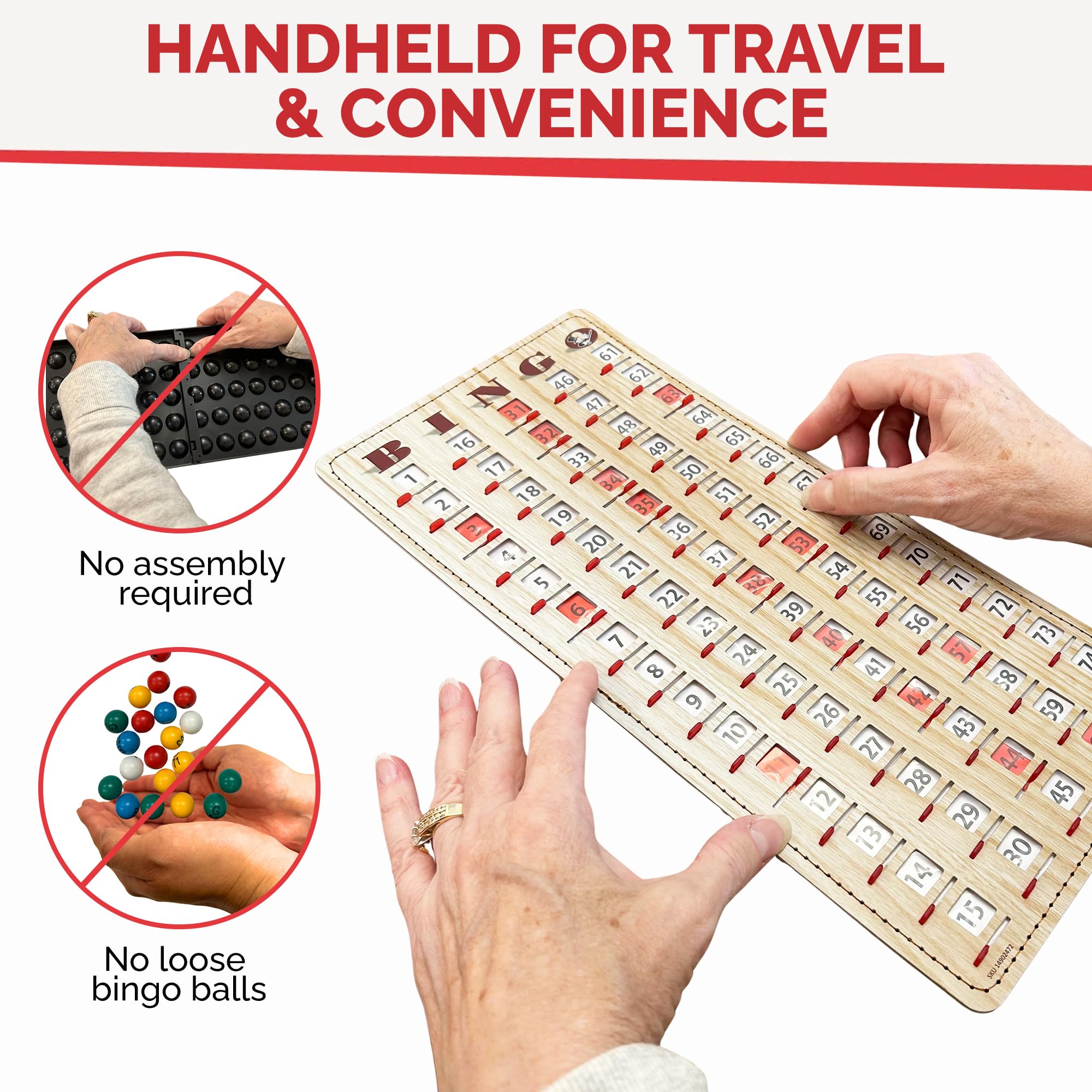 MR CHIPS Large Bingo Master Board – Jam-Proof Sliding Windows, Tan Woodgrain, Reusable