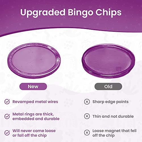 MR CHIPS Magnetic Bingo Chips - 200 Violet Transparent with Metal Rings