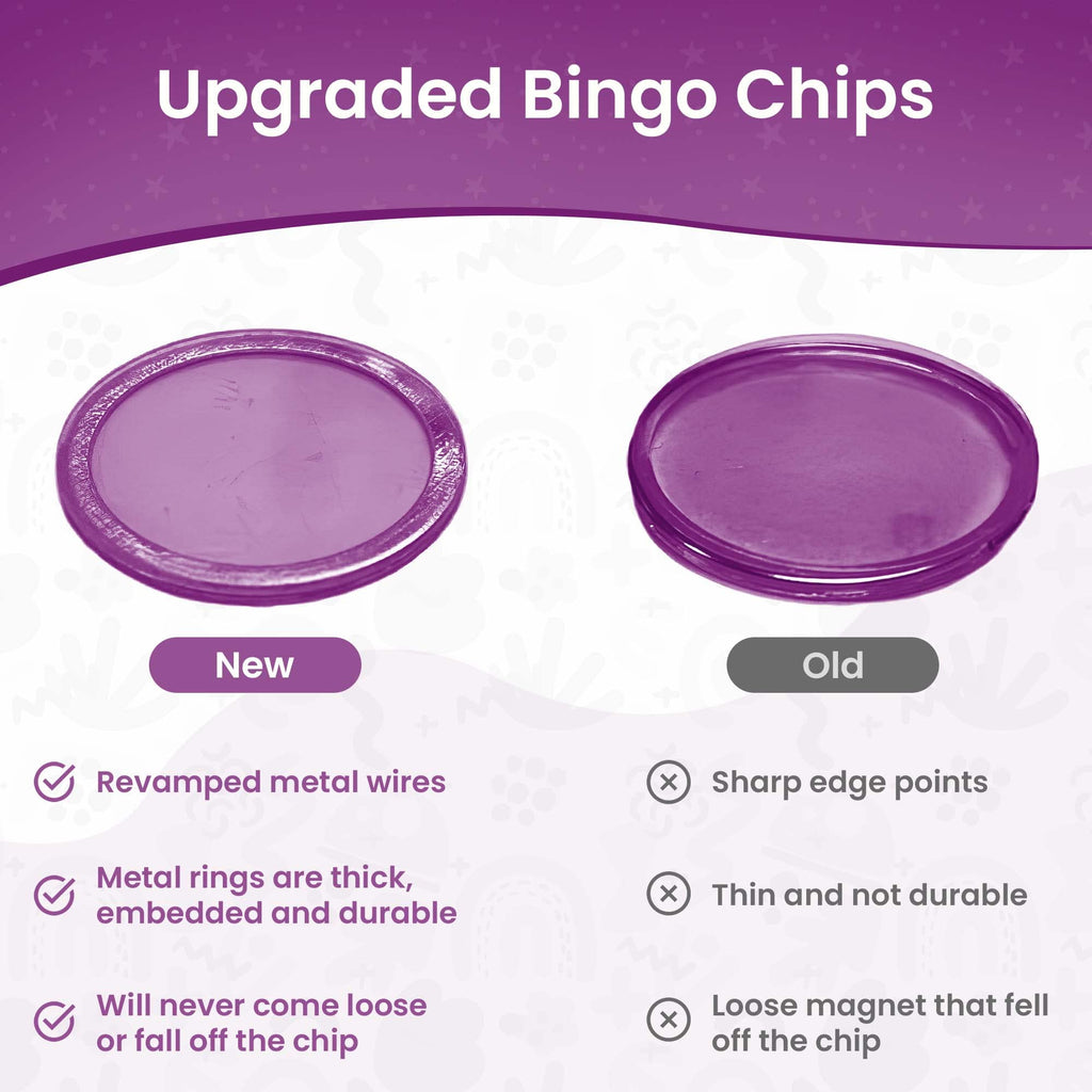 MR CHIPS Magnetic Bingo Chips - 200 Violet Transparent with Metal Rings